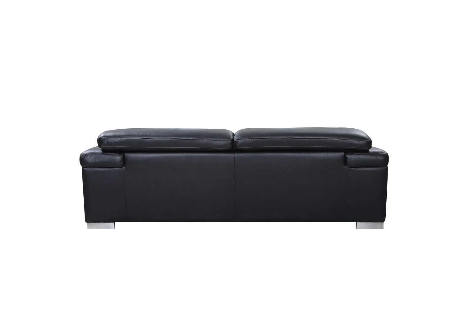 92" Black Italian Leather Sofa With Silver Legs - Image 5