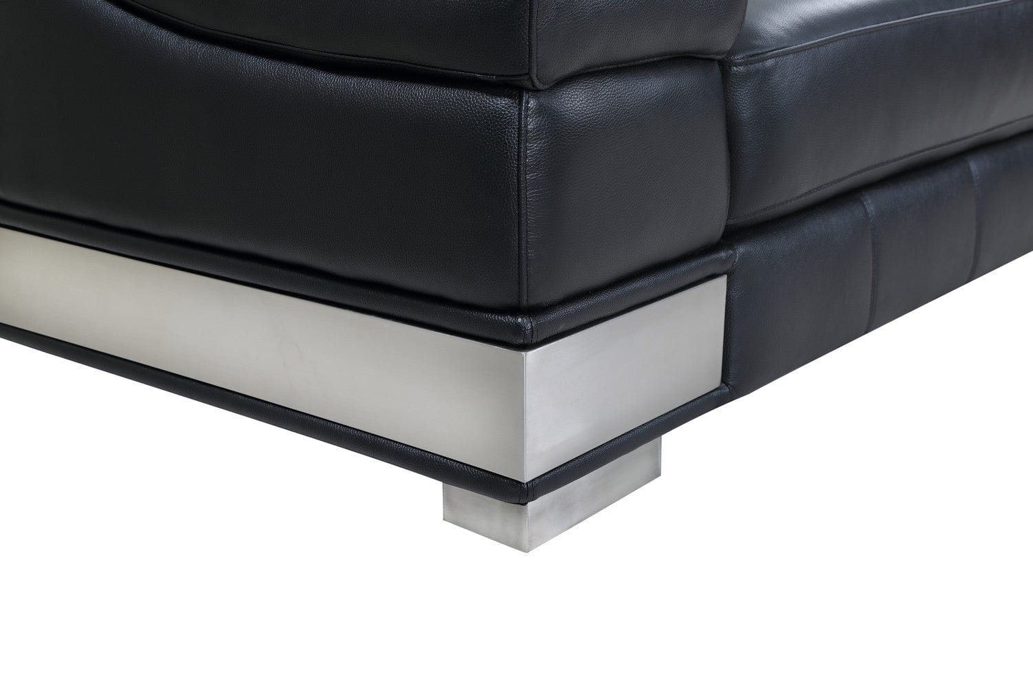 92" Black Italian Leather Sofa With Silver Legs - Image 6