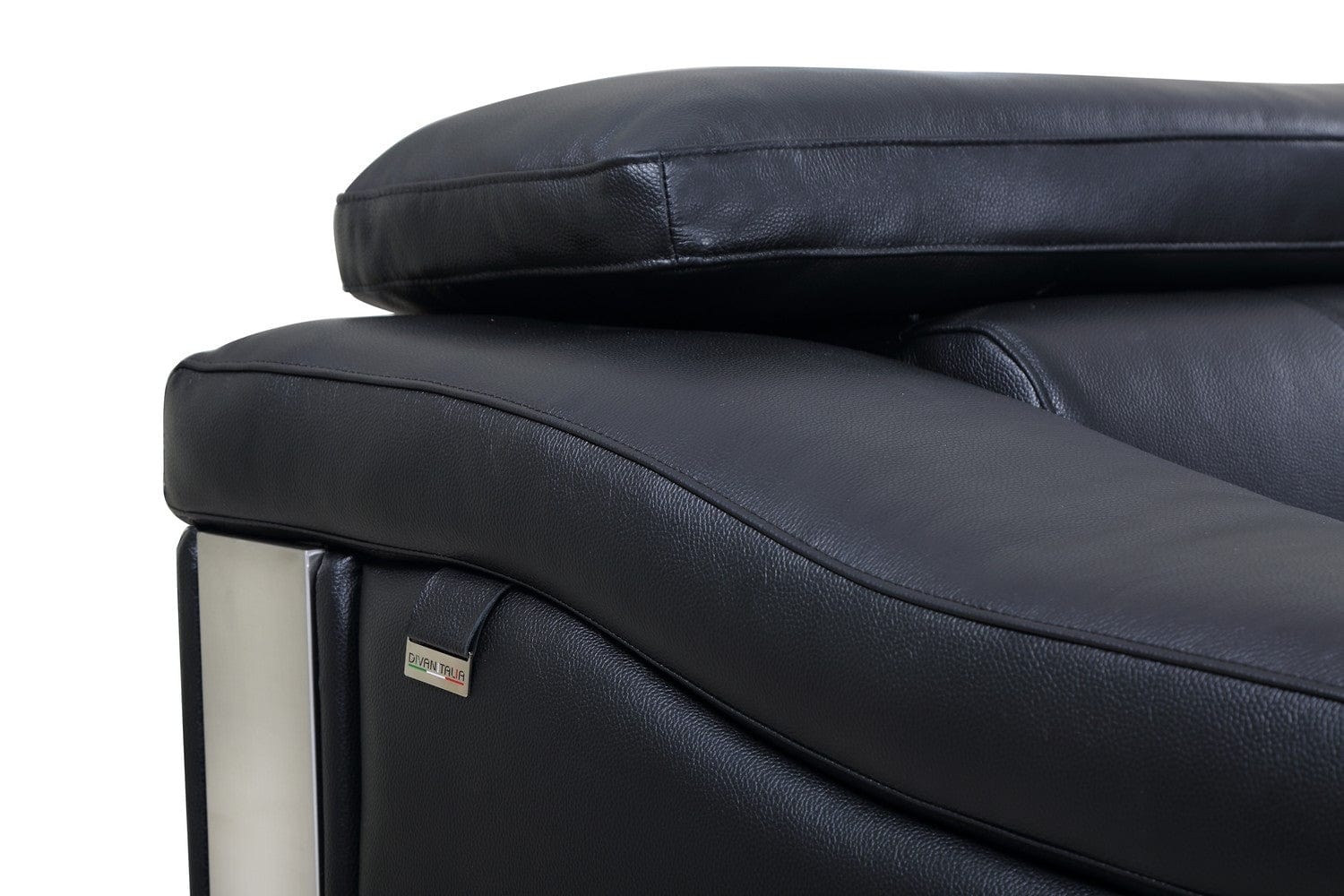 92" Black Italian Leather Sofa With Silver Legs - Image 7