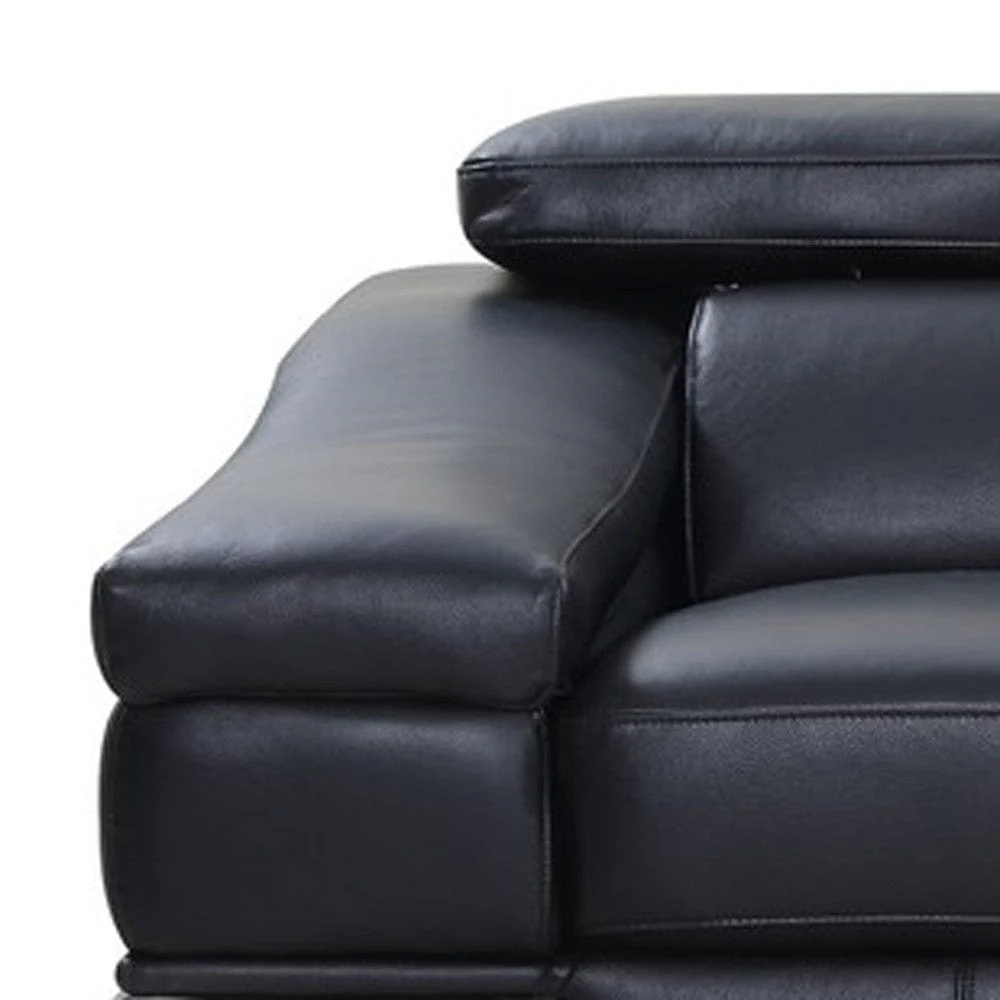 92" Black Italian Leather Sofa With Silver Legs - Image 8