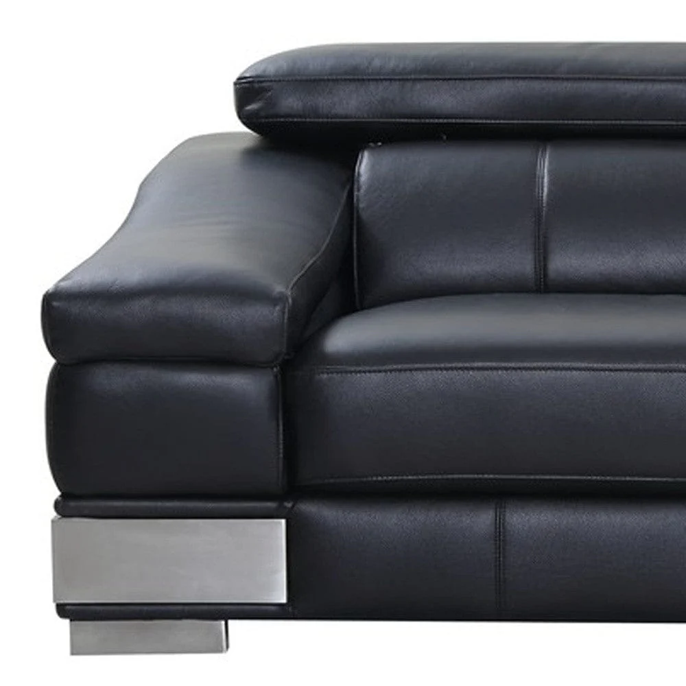 92" Black Italian Leather Sofa With Silver Legs - Image 9