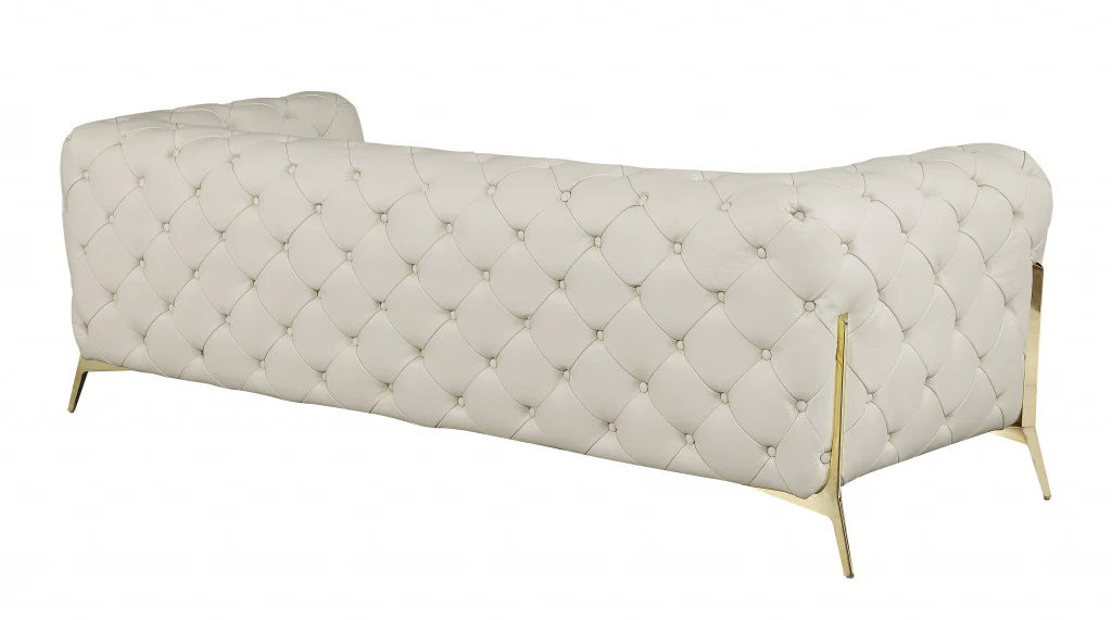93" Beige Italian Leather Chesterfield Sofa With Silver Legs - Image 4