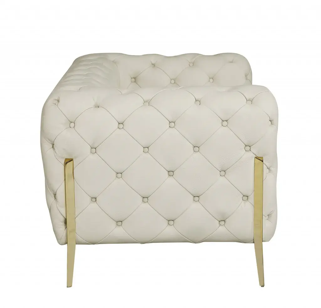 93" Beige Italian Leather Chesterfield Sofa With Silver Legs - Image 5