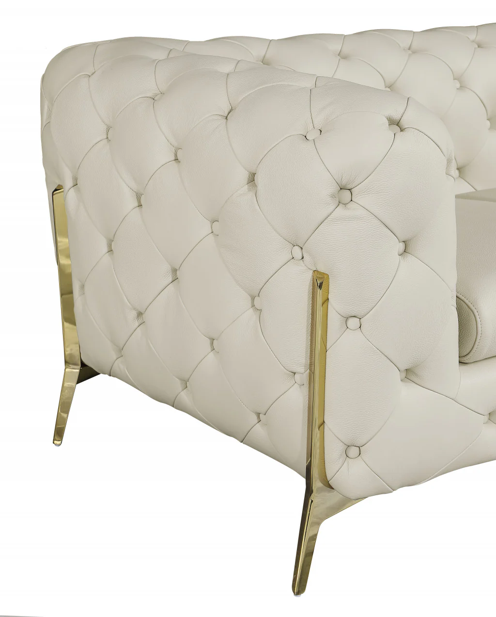93" Beige Italian Leather Chesterfield Sofa With Silver Legs - Image 6