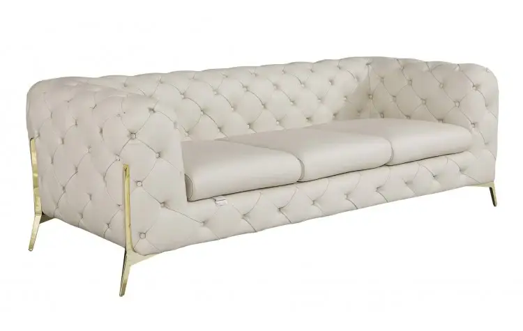 93" Beige Italian Leather Chesterfield Sofa With Silver Legs - Image 7