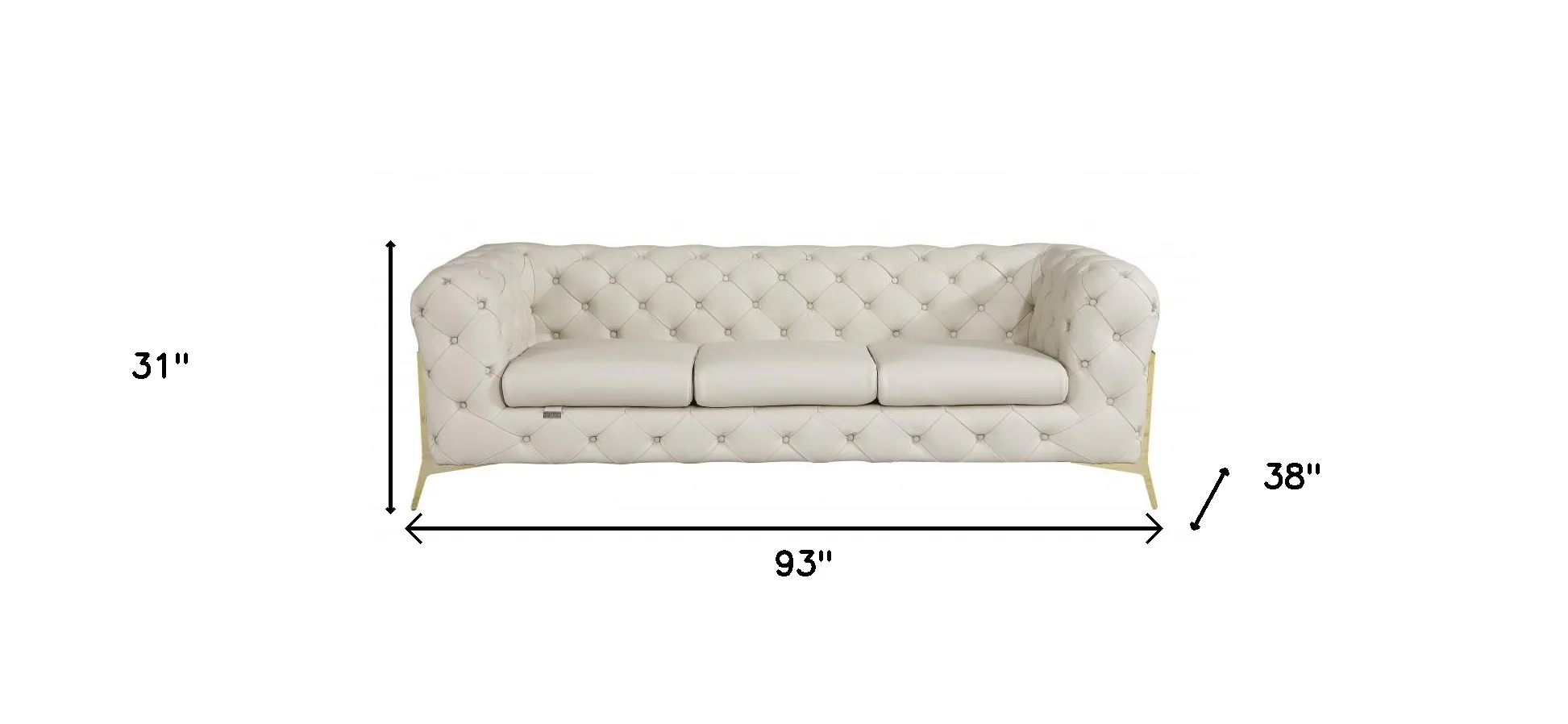 93" Beige Italian Leather Chesterfield Sofa With Silver Legs - Image 8