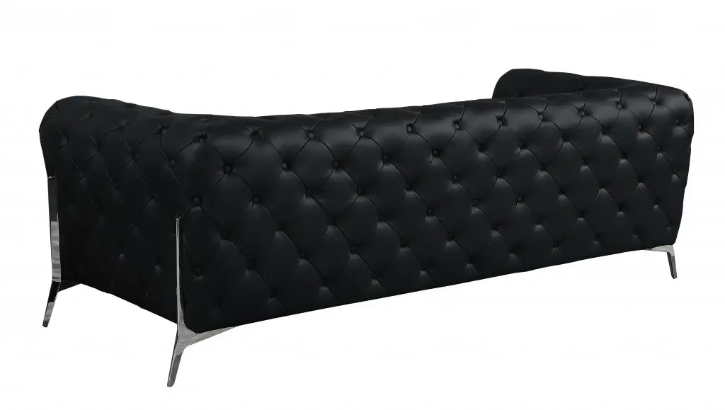 93" Black Italian Leather Chesterfield Sofa With Silver Legs - Image 4