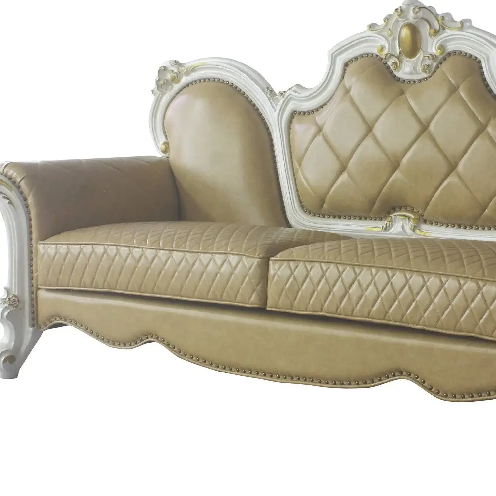 93" Golden Brown Faux Leather Sofa And Toss Pillows With Pearl Legs - Image 4