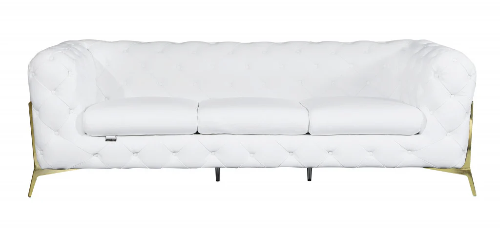 93" White Italian Leather Chesterfield Sofa With Silver Legs - Image 2