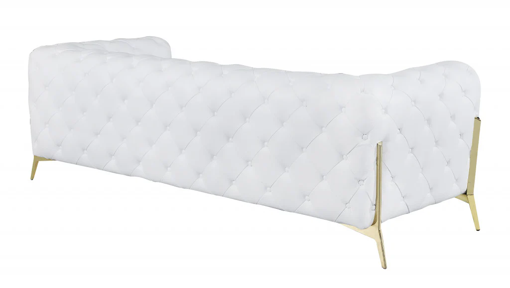 93" White Italian Leather Chesterfield Sofa With Silver Legs - Image 4