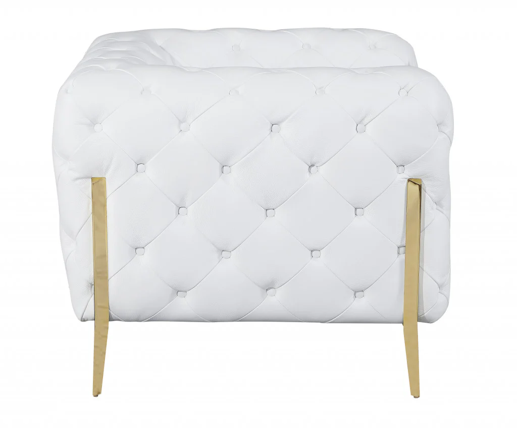 93" White Italian Leather Chesterfield Sofa With Silver Legs - Image 6