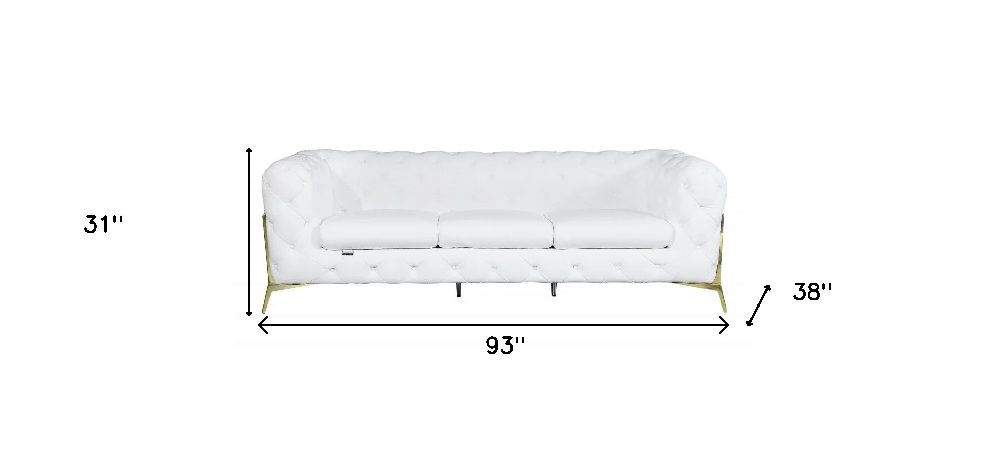 93" White Italian Leather Chesterfield Sofa With Silver Legs - Image 7