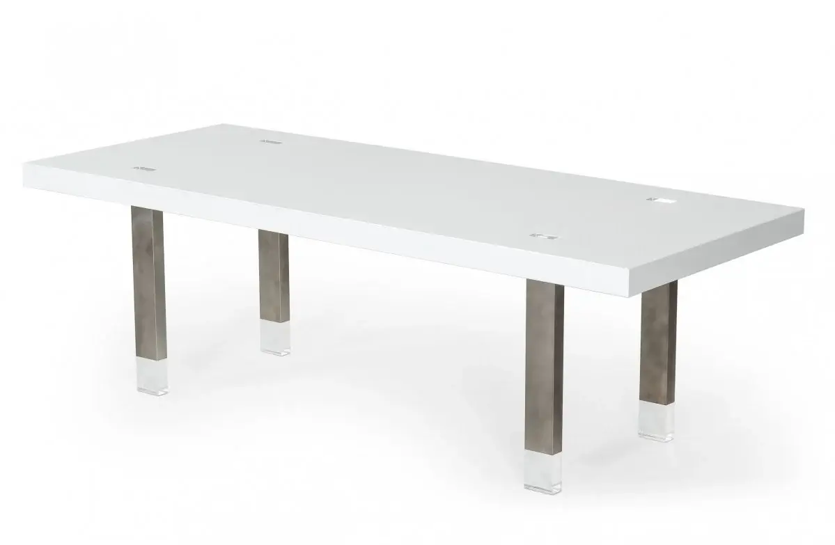 95" White And Gray Stainless Steel Dining Table - Image 2