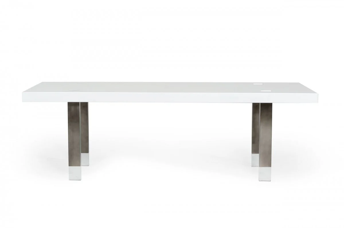 95" White And Gray Stainless Steel Dining Table - Image 3