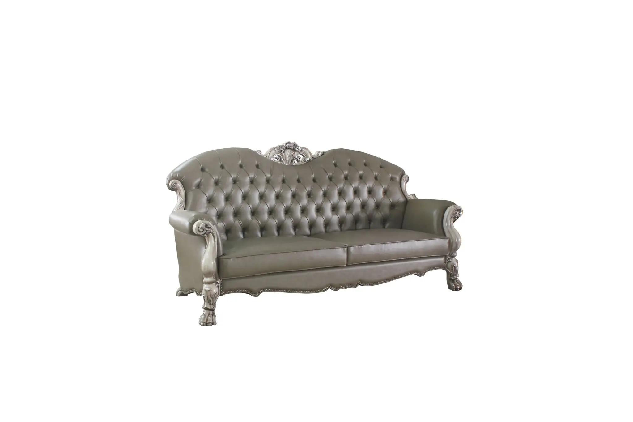 96" Bone Faux Leather Sofa And Toss Pillows With White Legs - Image 2