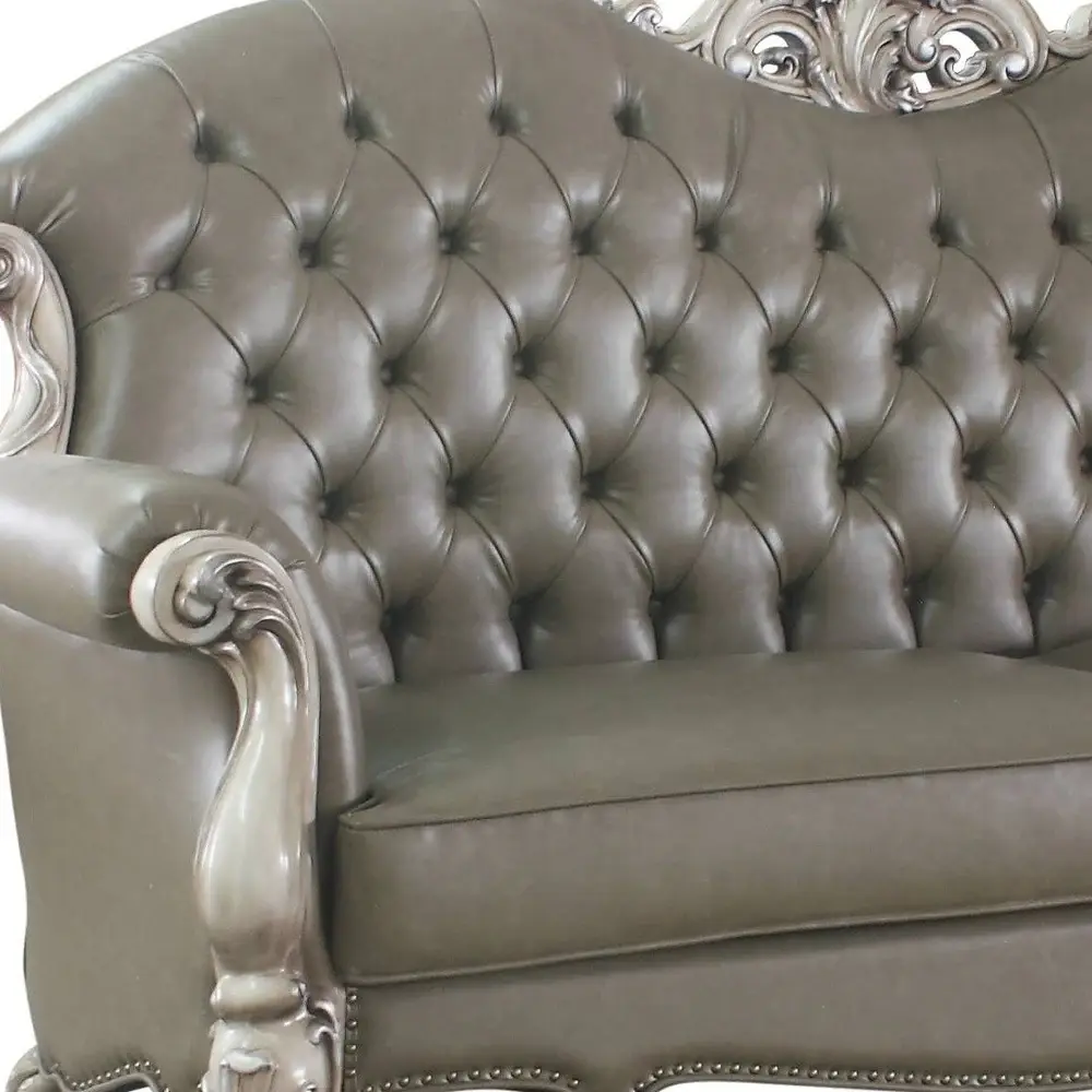 96" Bone Faux Leather Sofa And Toss Pillows With White Legs - Image 3