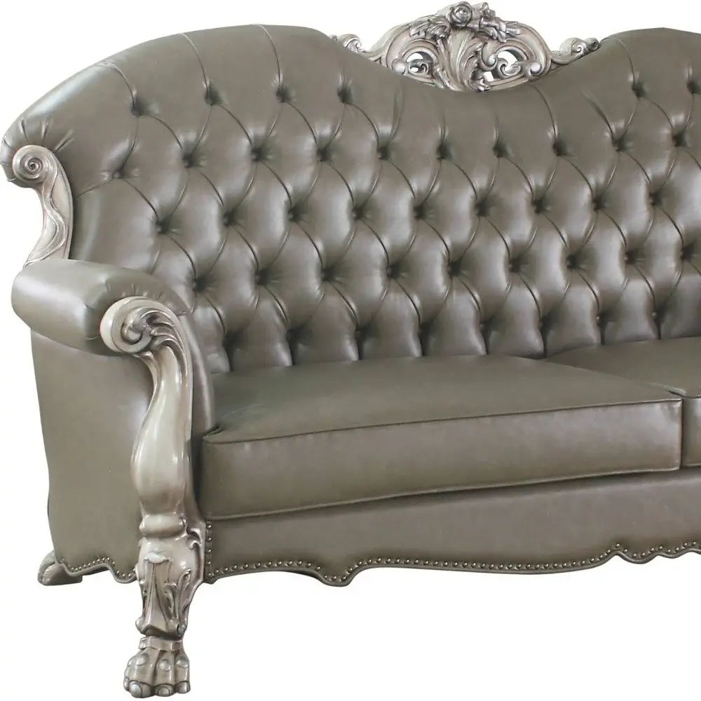 96" Bone Faux Leather Sofa And Toss Pillows With White Legs - Image 4