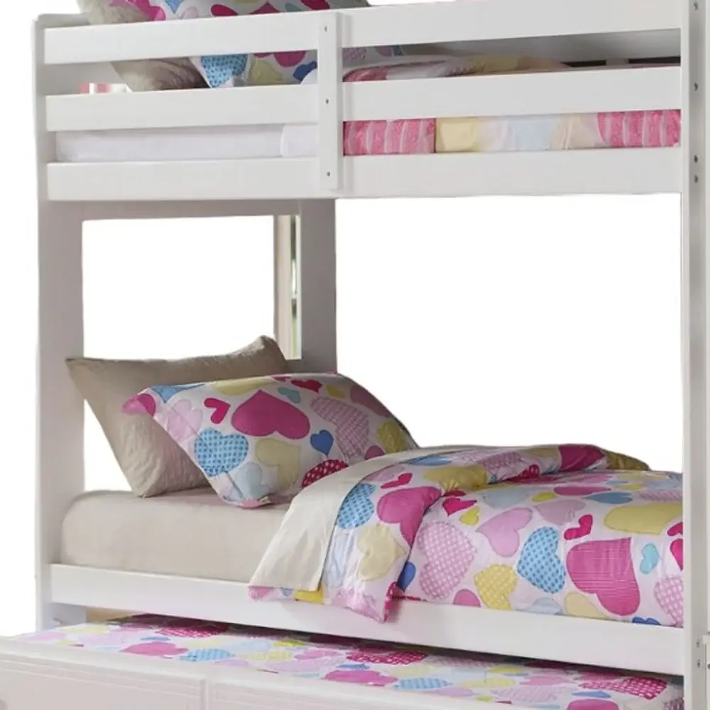 97" X 43" X 68" Twin Over Twin White Storage Ladder And Trundle  Bunk Bed - Image 3