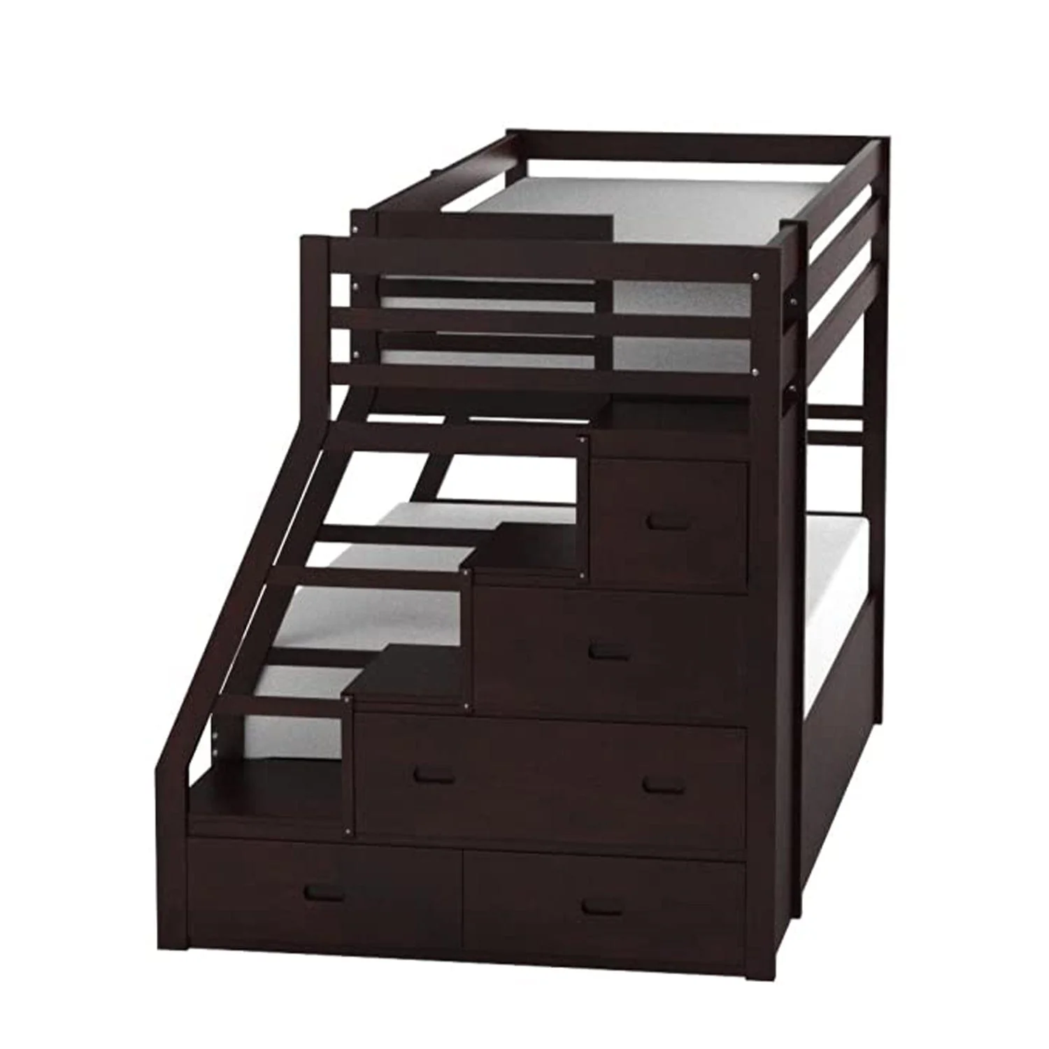 98" X 56" X 65" Espresso Pine Wood Bunk Bed (Twin/Full) With Trundle - Image 2