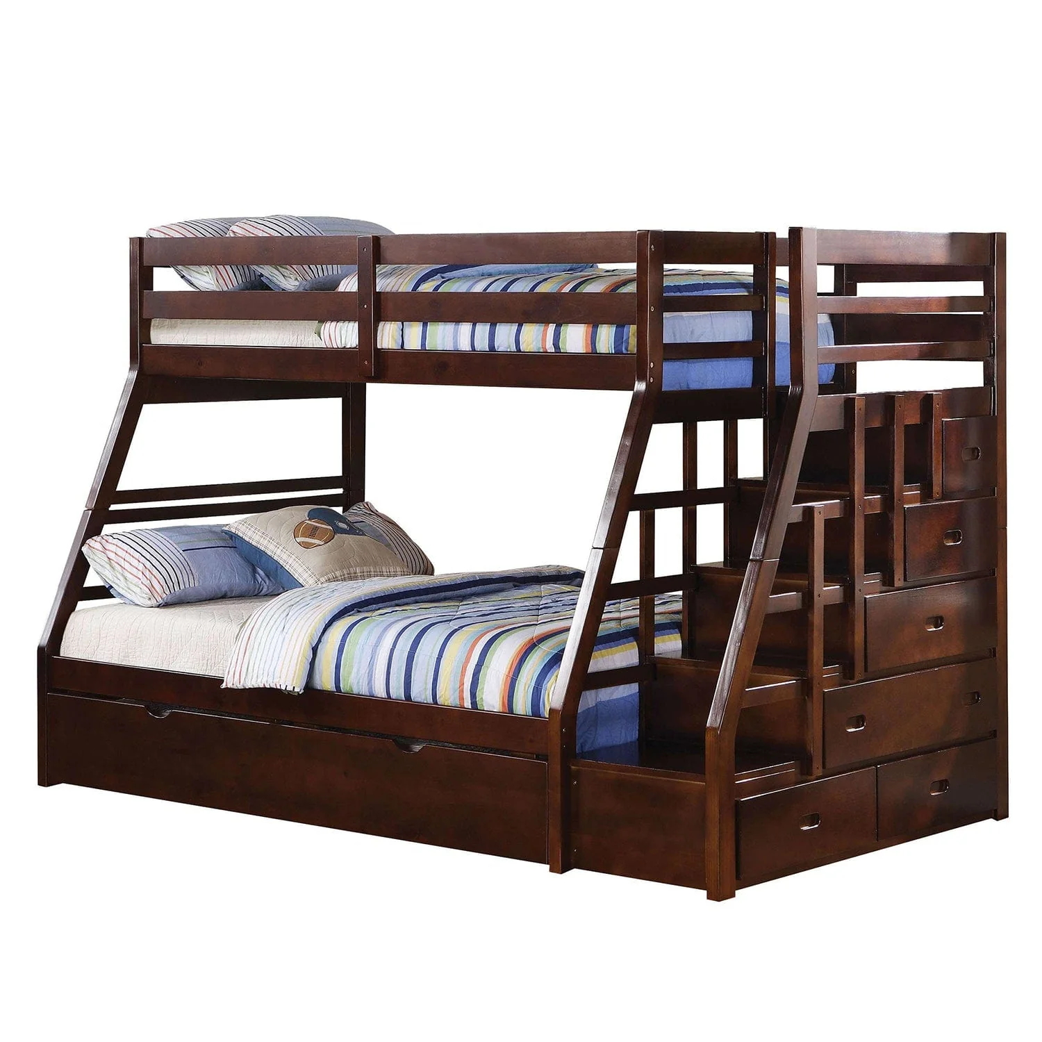 98" X 56" X 65" Espresso Pine Wood Bunk Bed (Twin/Full) With Trundle - Image 3