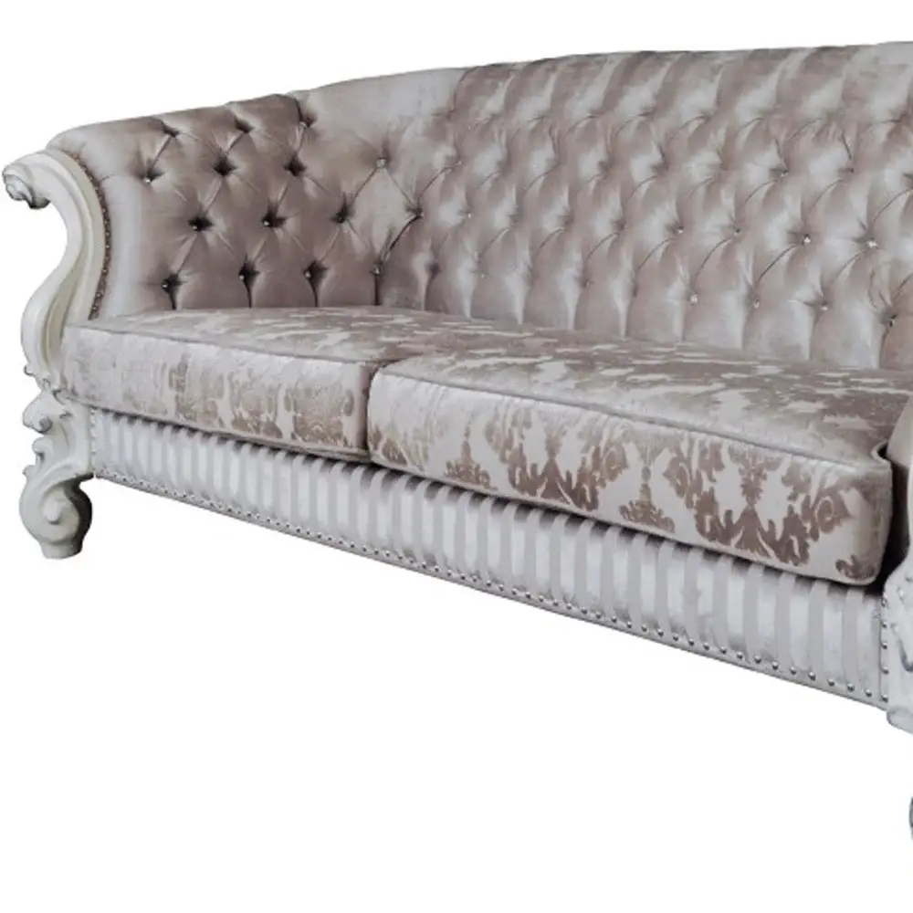 99" Ivory Velvet Damask Sofa And Toss Pillows With Bone Legs - Image 4