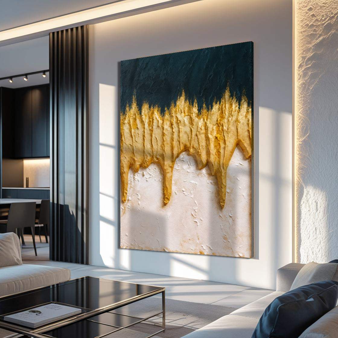 Abstract Blue And Gold Wall Art - Image 4