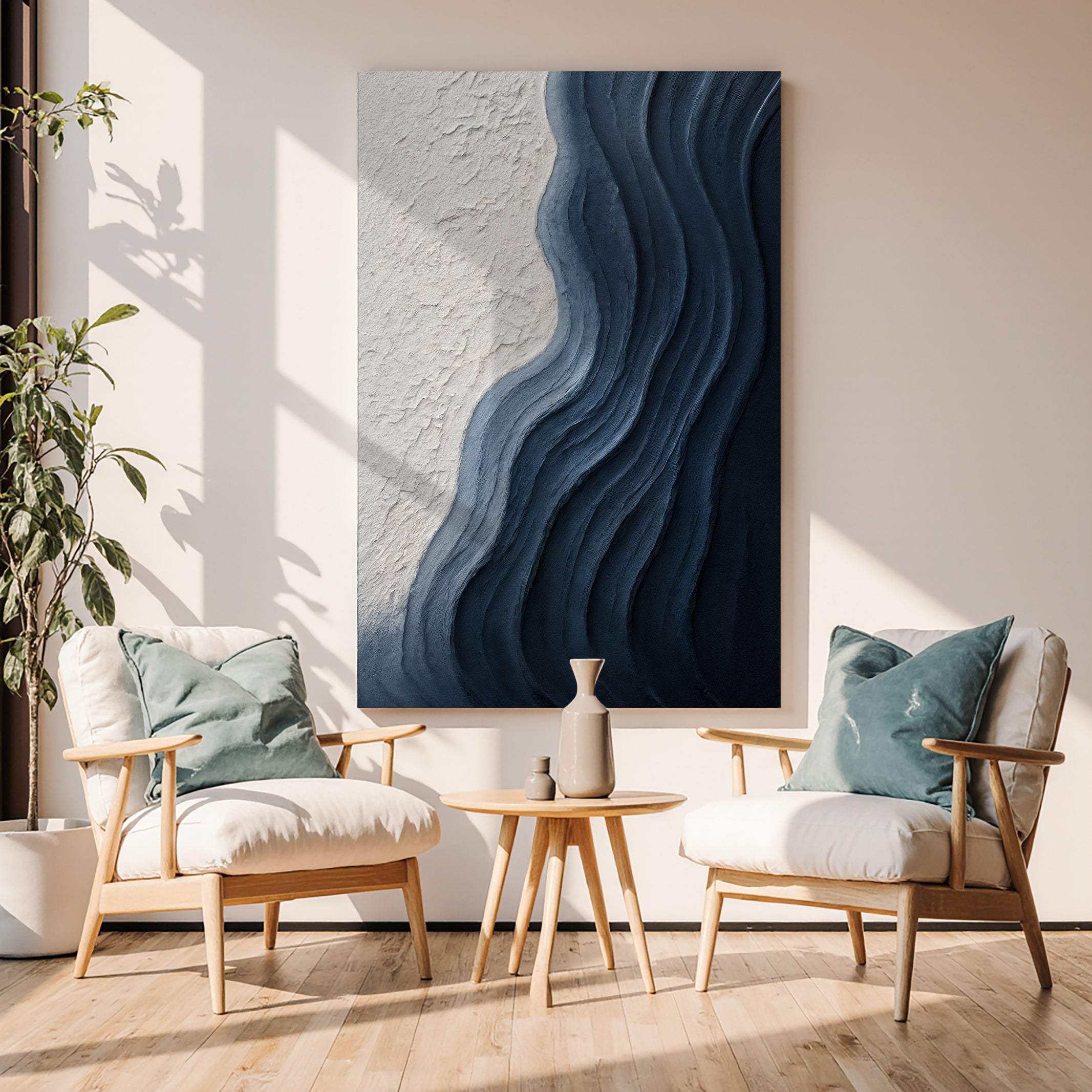 Abstract Minimalist Wave Impasto Wall Art - Image 3