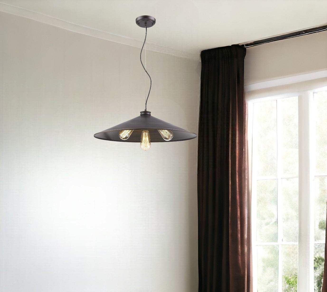 Alcove 4-Light Oil-Rubbed Bronze Pendant With Raw Brass Interior Shade - Image 2