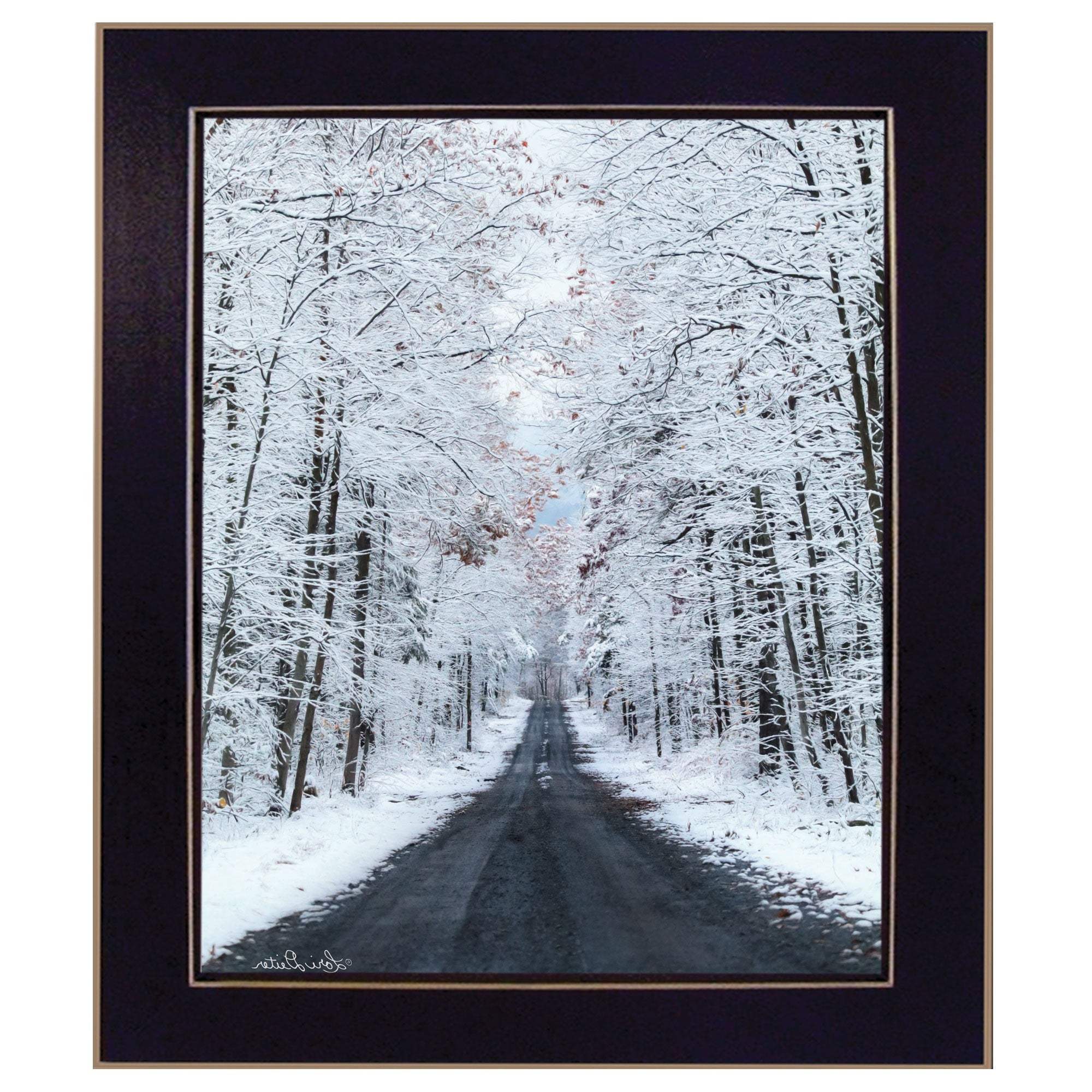 All Roads lead Home winter lane Black Framed Print Wall Art - Image 3