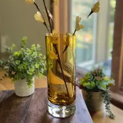 Amber Mouth Blown Bubble Glass Thick Walled Cylinder Vase - Image 7