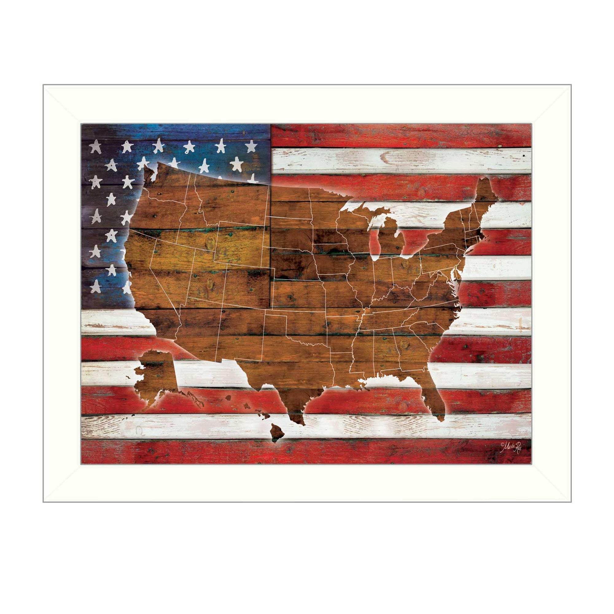American Flag USA Map White Framed Print Wall Art - Image 2