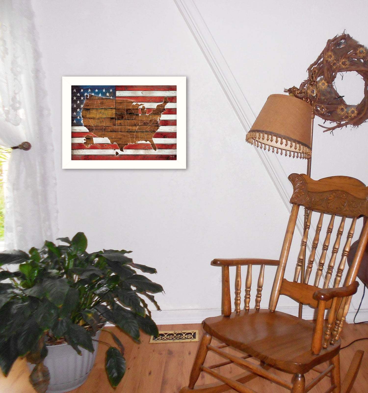 American Flag USA Map White Framed Print Wall Art - Image 4