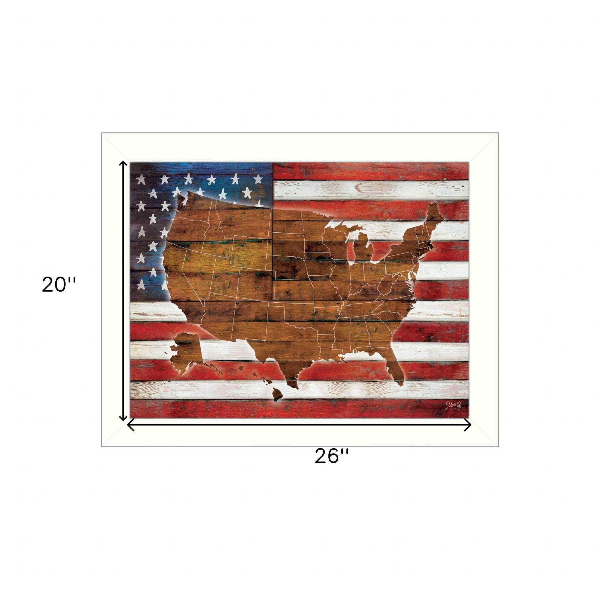 American Flag USA Map White Framed Print Wall Art - Image 5