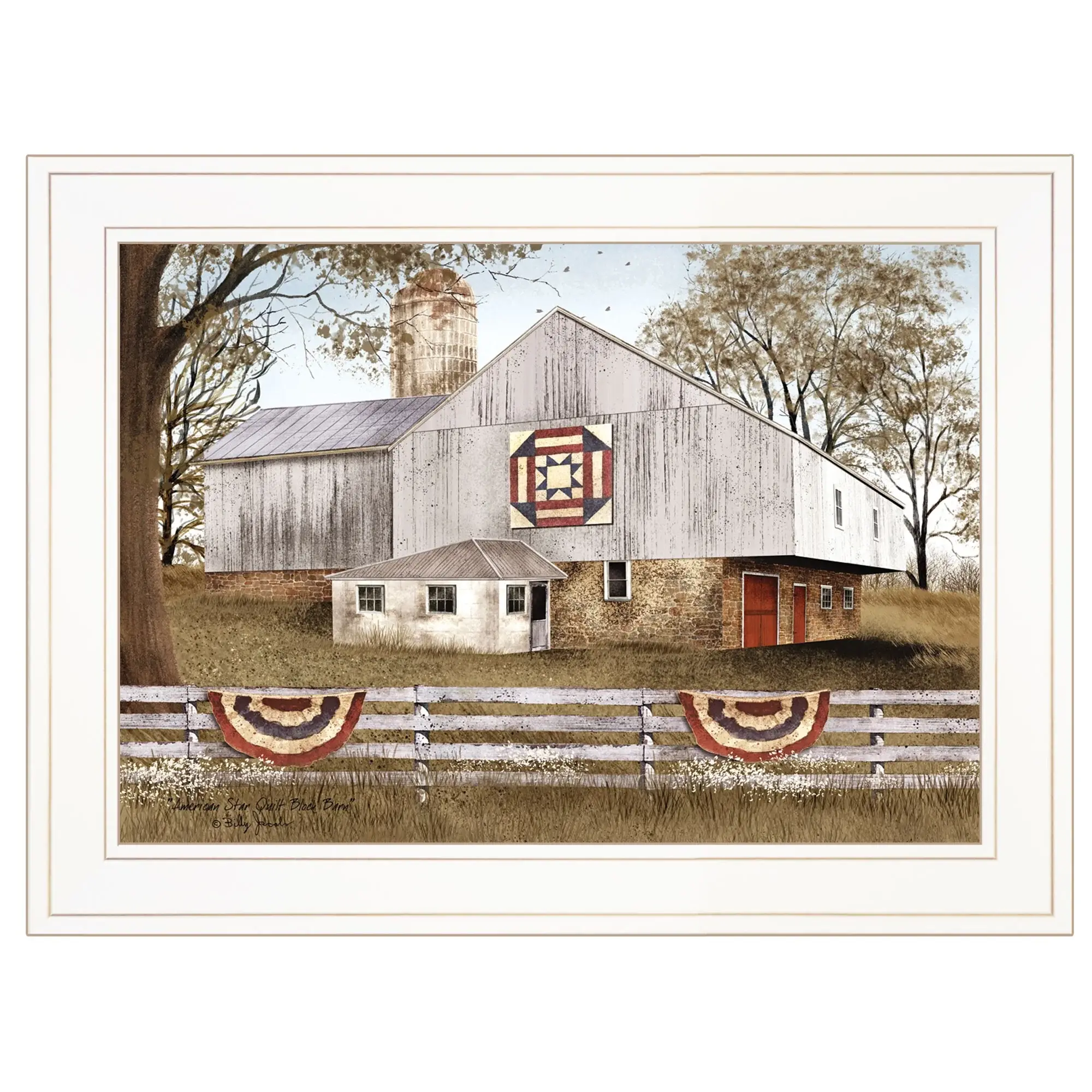 American Star Quilt Block Barn 1 White Framed Print Wall Art - Image 2