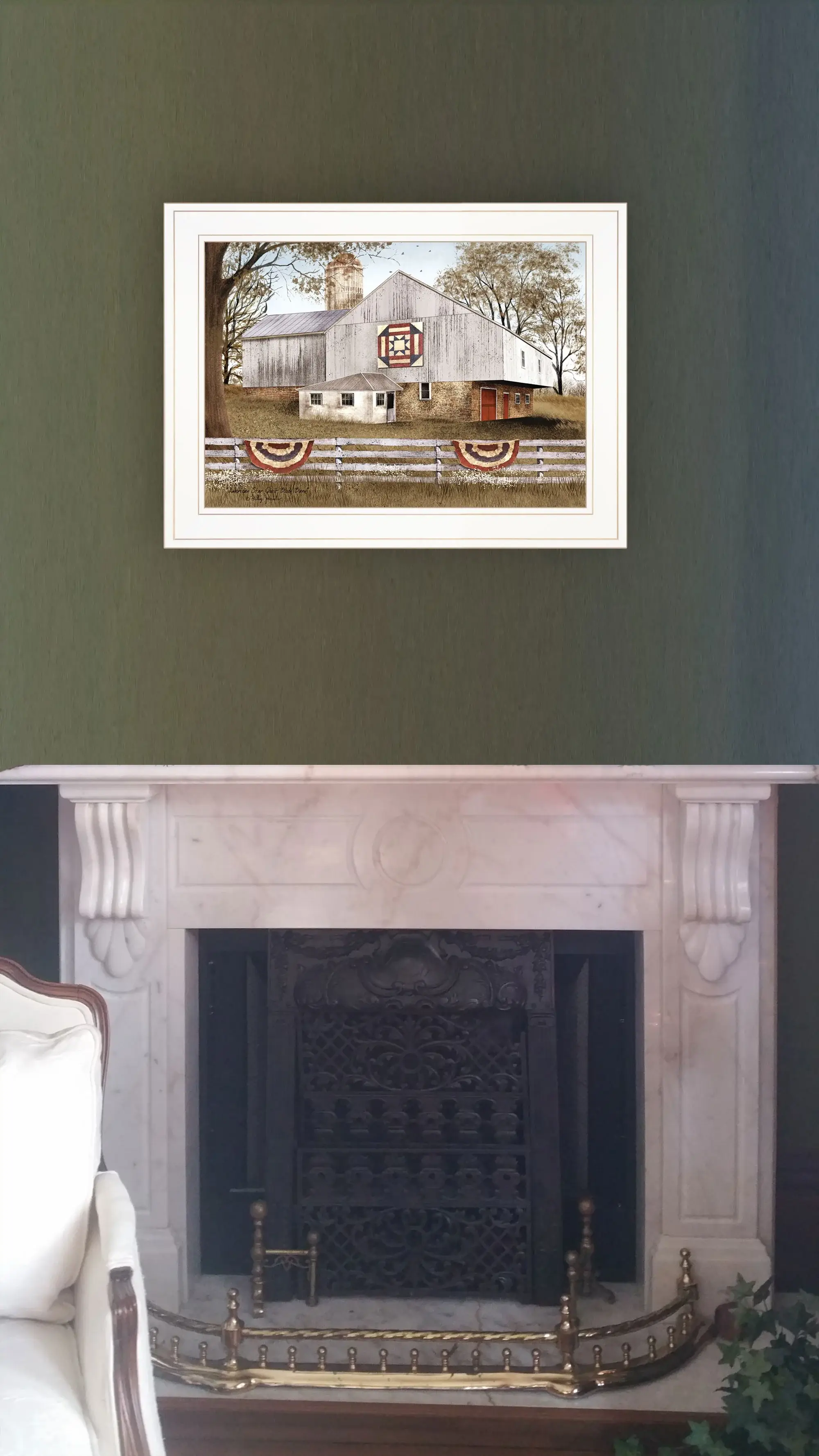 American Star Quilt Block Barn 1 White Framed Print Wall Art - Image 4