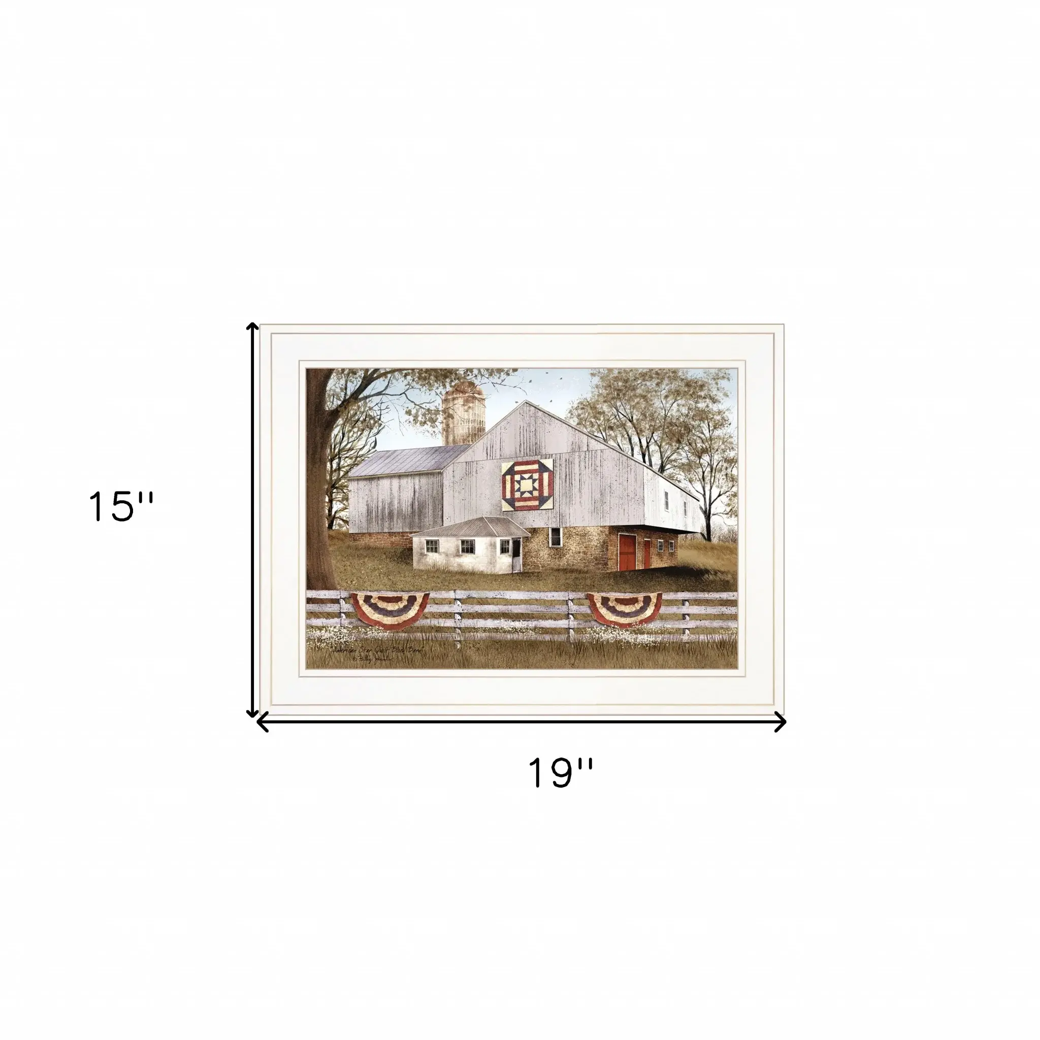 American Star Quilt Block Barn 1 White Framed Print Wall Art - Image 5