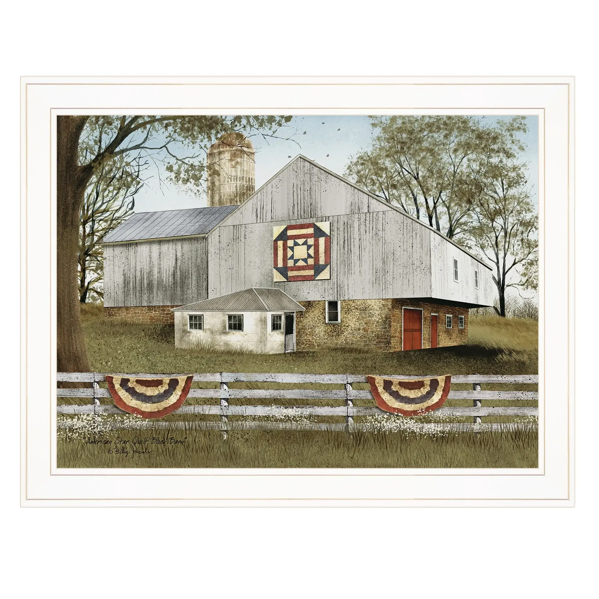 American Star Quilt Block Barn 3 White Framed Print Wall Art - Image 2