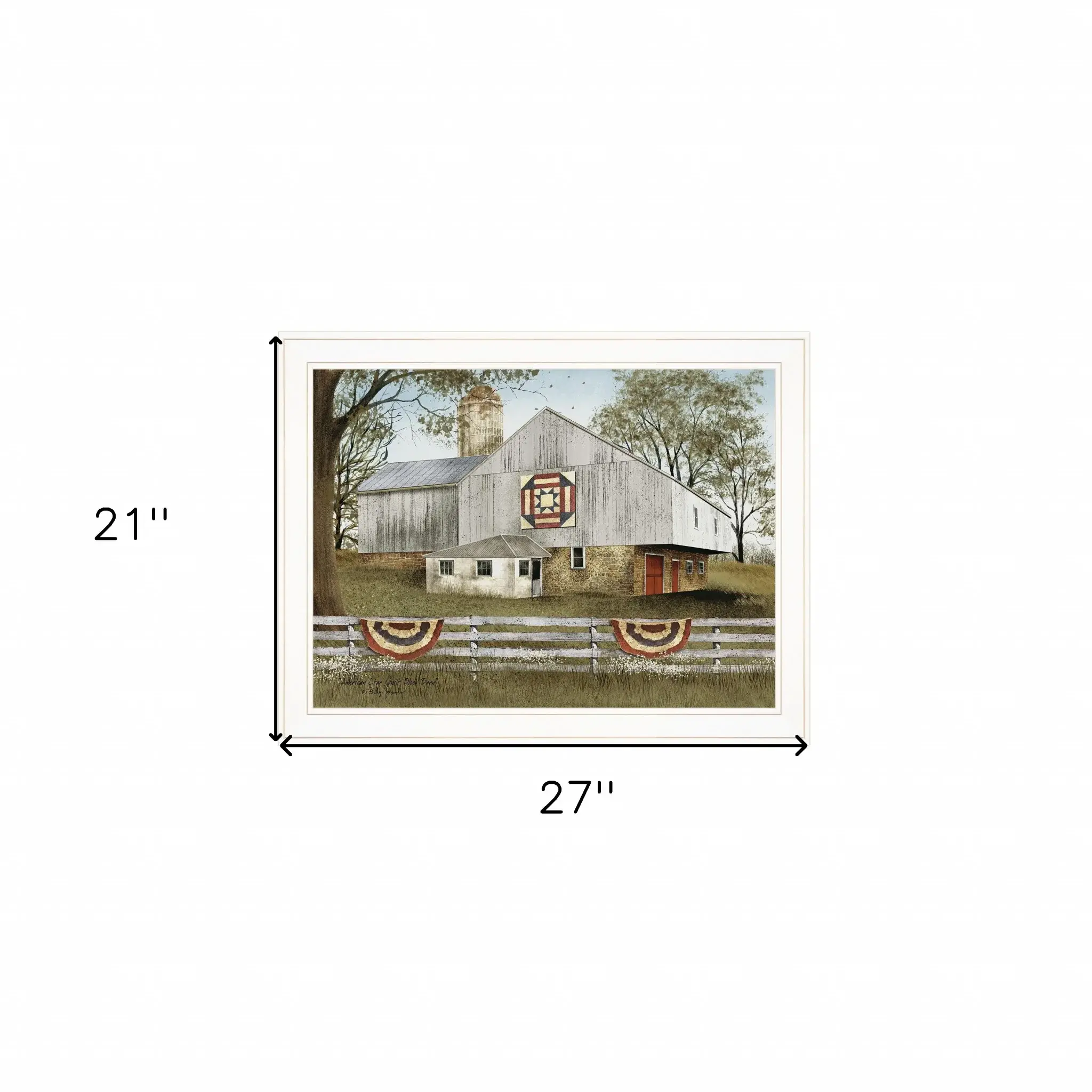 American Star Quilt Block Barn 3 White Framed Print Wall Art - Image 5