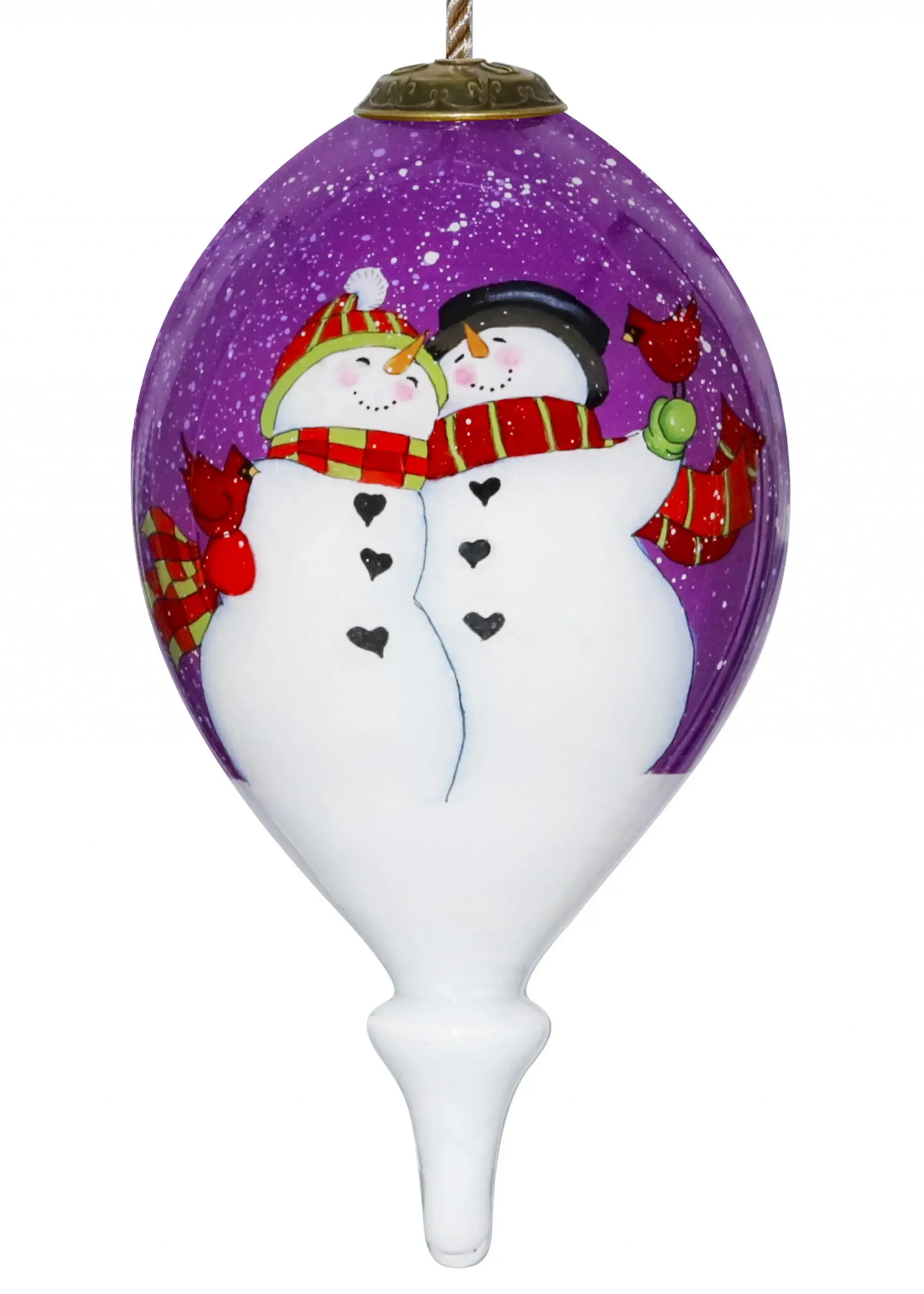 Amore Snowmen Hand Painted Mouth Blown Glass Ornament - Image 2