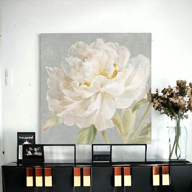 Angelic White Peony Flower Unframed Print Wall Art - Image 2