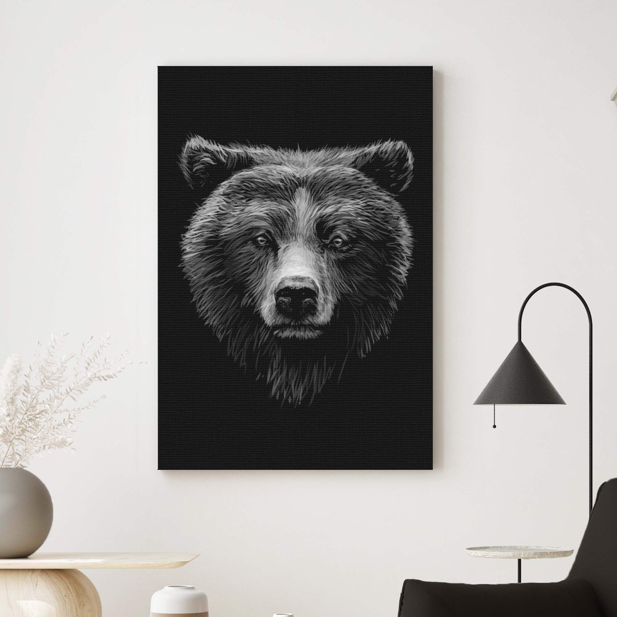 Animals Forest Bear Monochrome Canvas Wall Art - Image 2