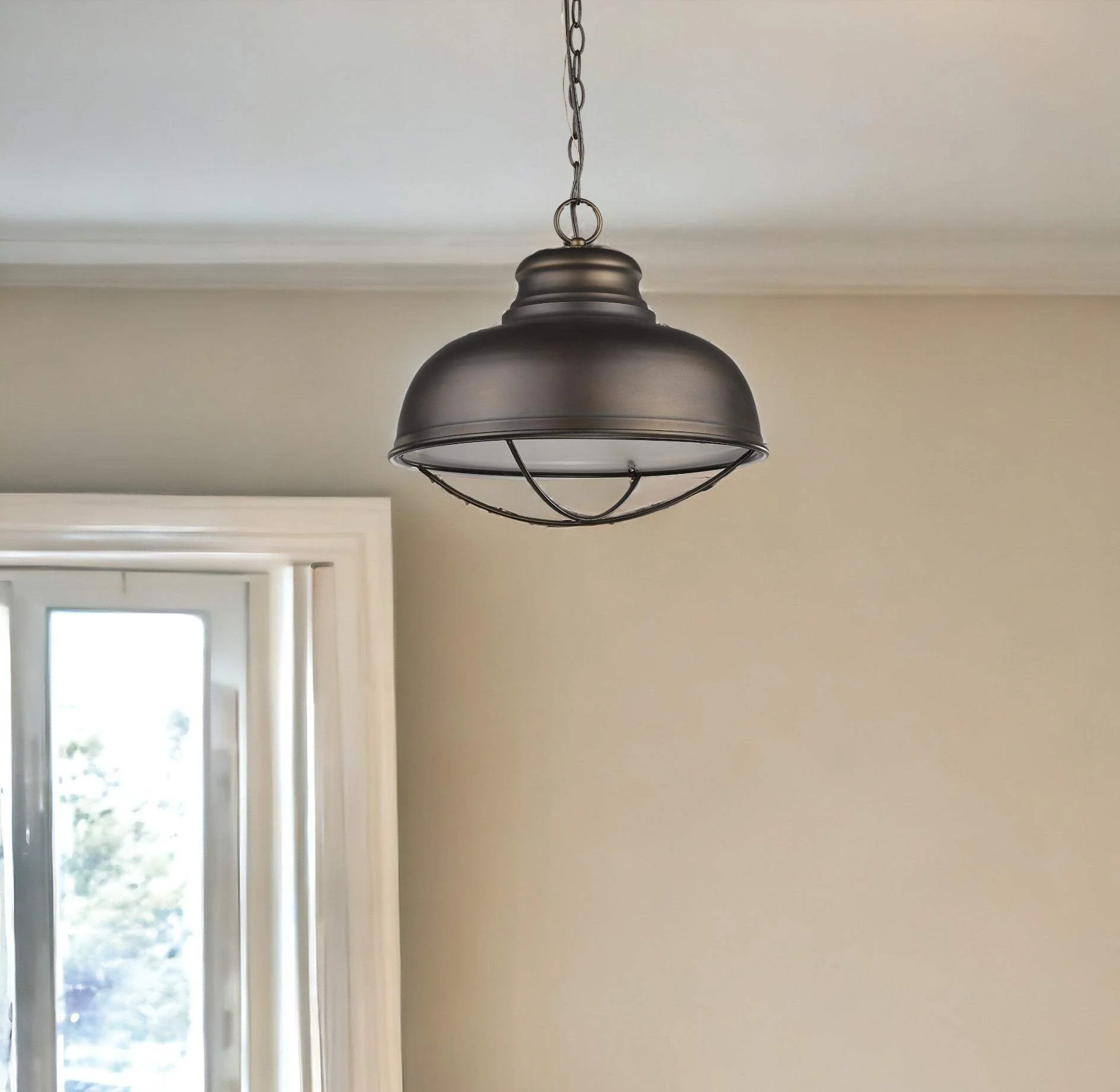 Ansen 1-Light Oil-Rubbed Bronze Pendant With Gloss White Interior Shade - Image 2