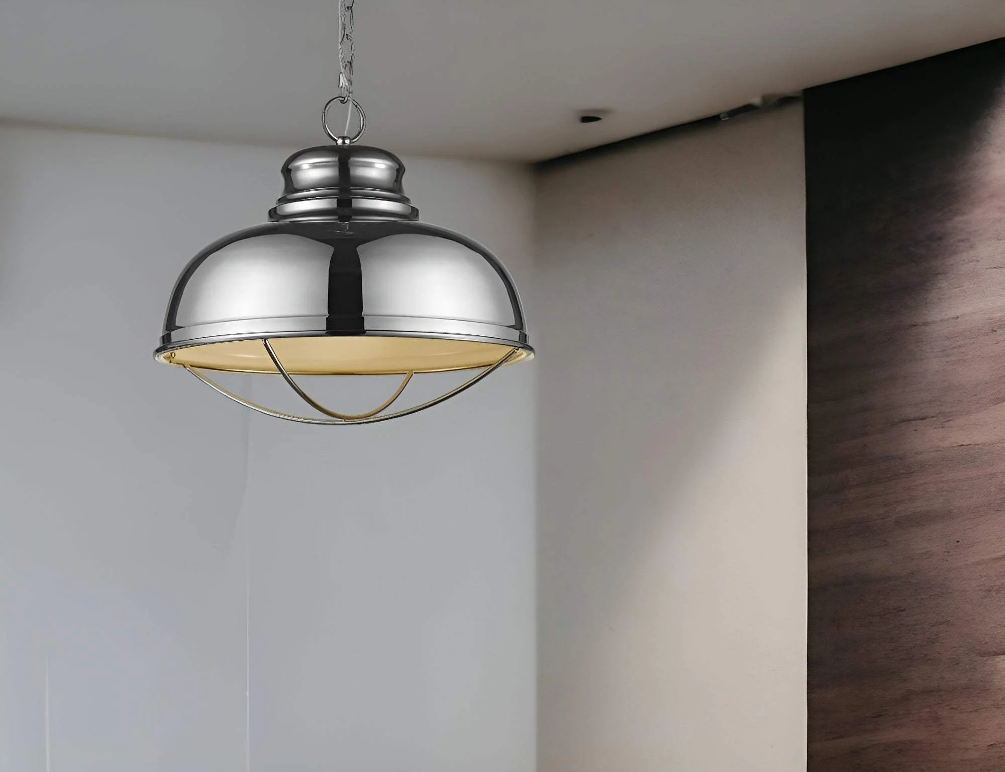 Ansen 1-Light Polished Nickel Pendant With Gloss White Interior Shade - Image 2
