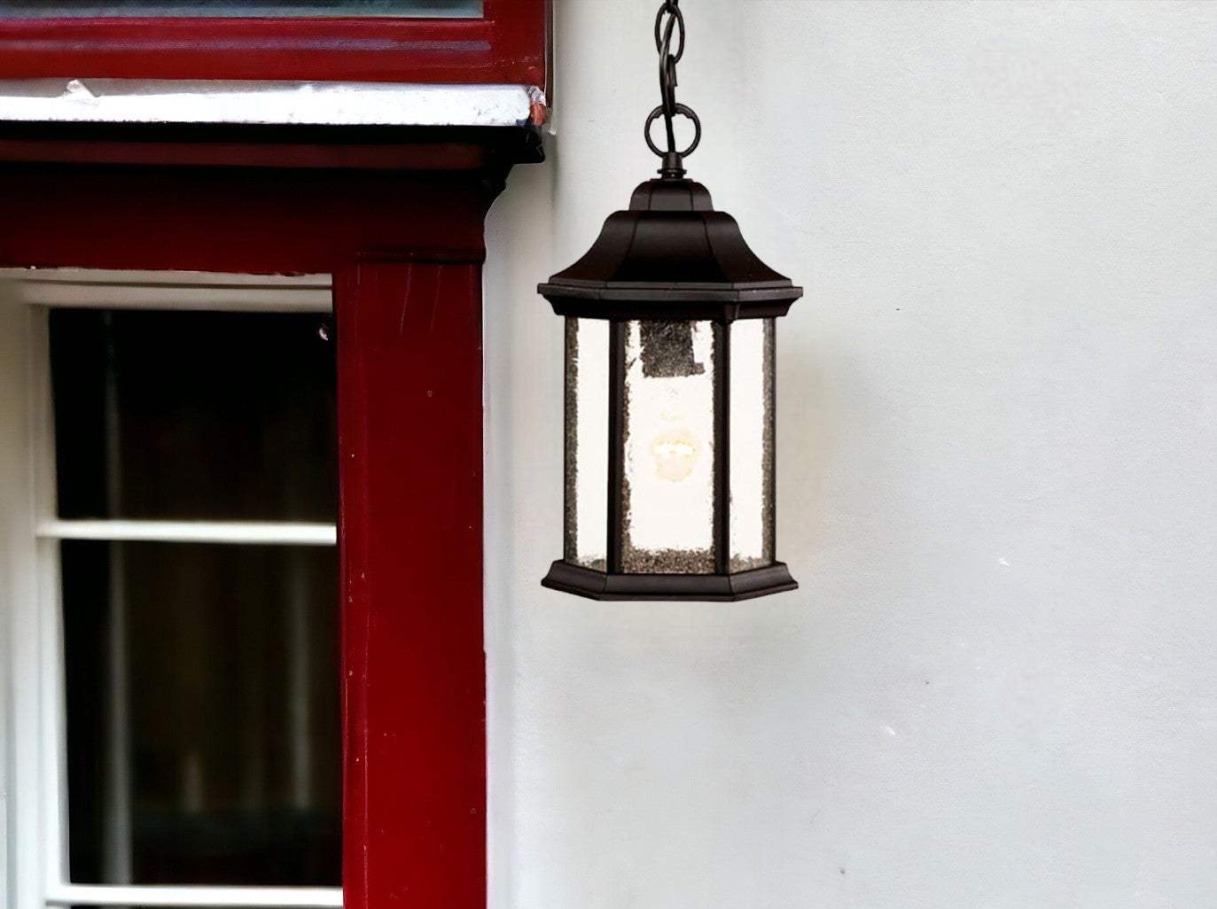 Antique Black Textured Glass Lantern Hanging Light - Image 2