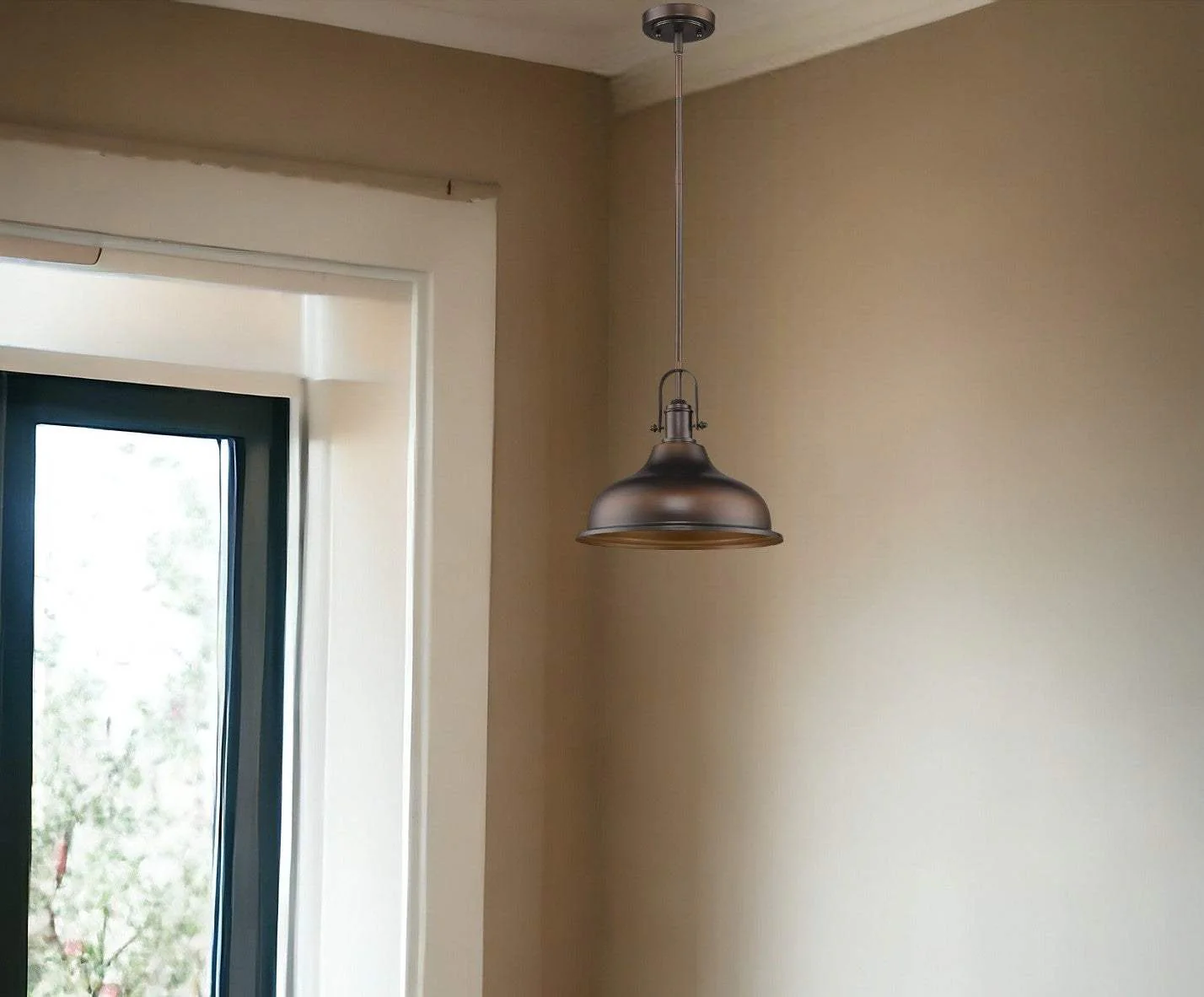 Antique Bronze Hanging Light with Glass Dome Shade - Image 2