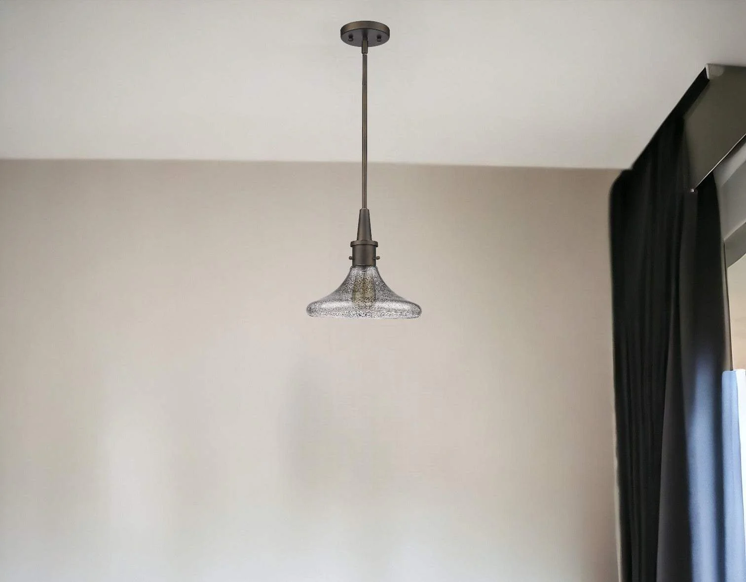 Antique Bronze Hanging Light with Pebbled Glass Shade - Image 2