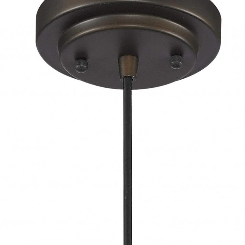 Antique Bronze Hanging Light with Textured Glass Shade - Image 5