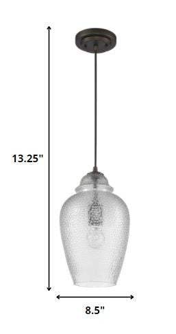 Antique Bronze Hanging Light with Textured Glass Shade - Image 6