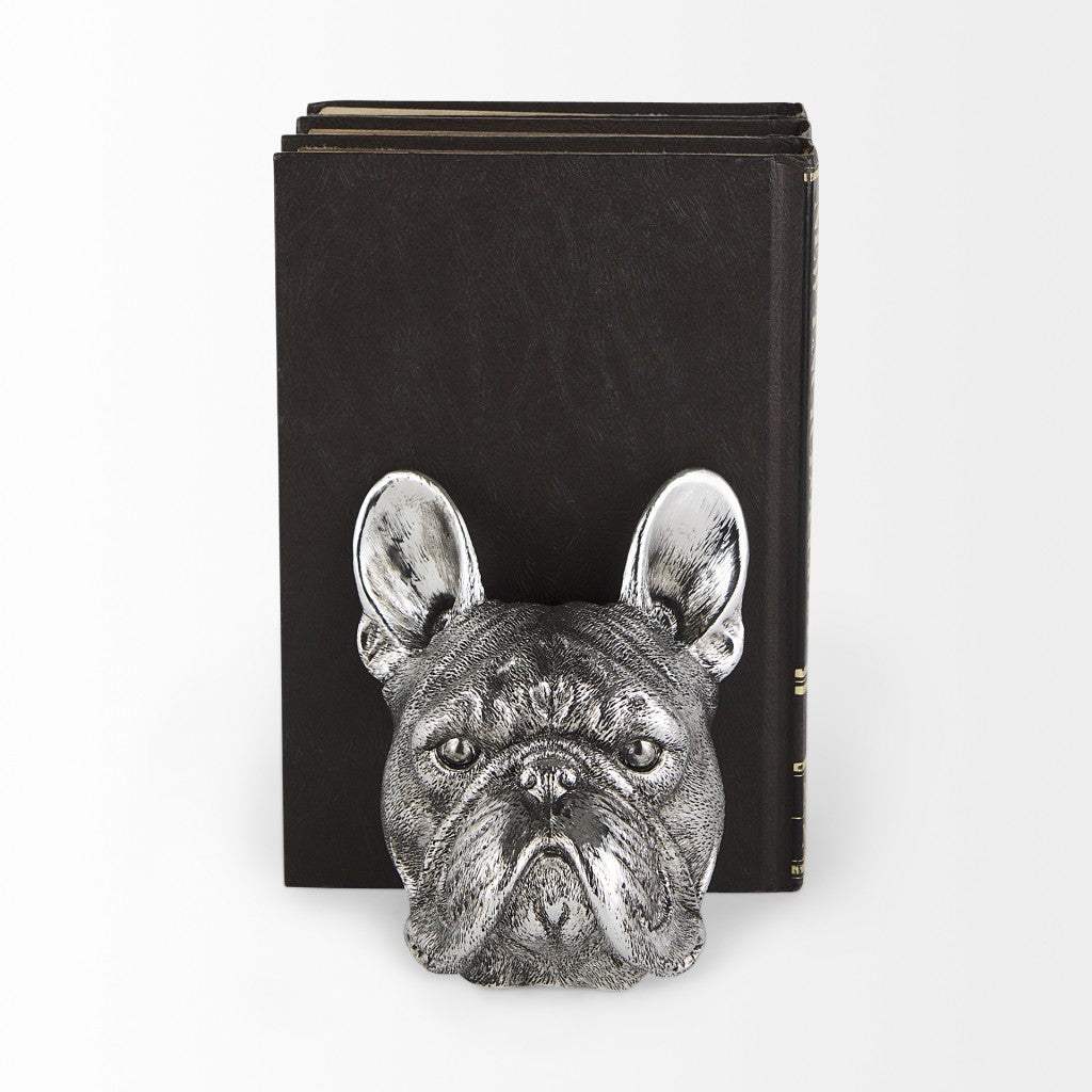 Antiqued Silver Pug Shaped Bookends - Image 3
