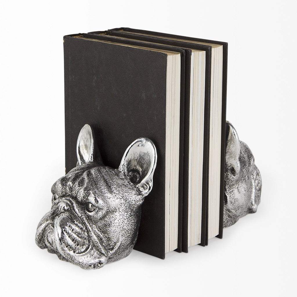Antiqued Silver Pug Shaped Bookends - Image 4